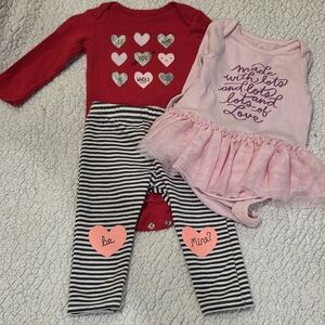 Love 6-9m Set: Red Heart Onesie, Striped Pants, Pink Tutu Onesie